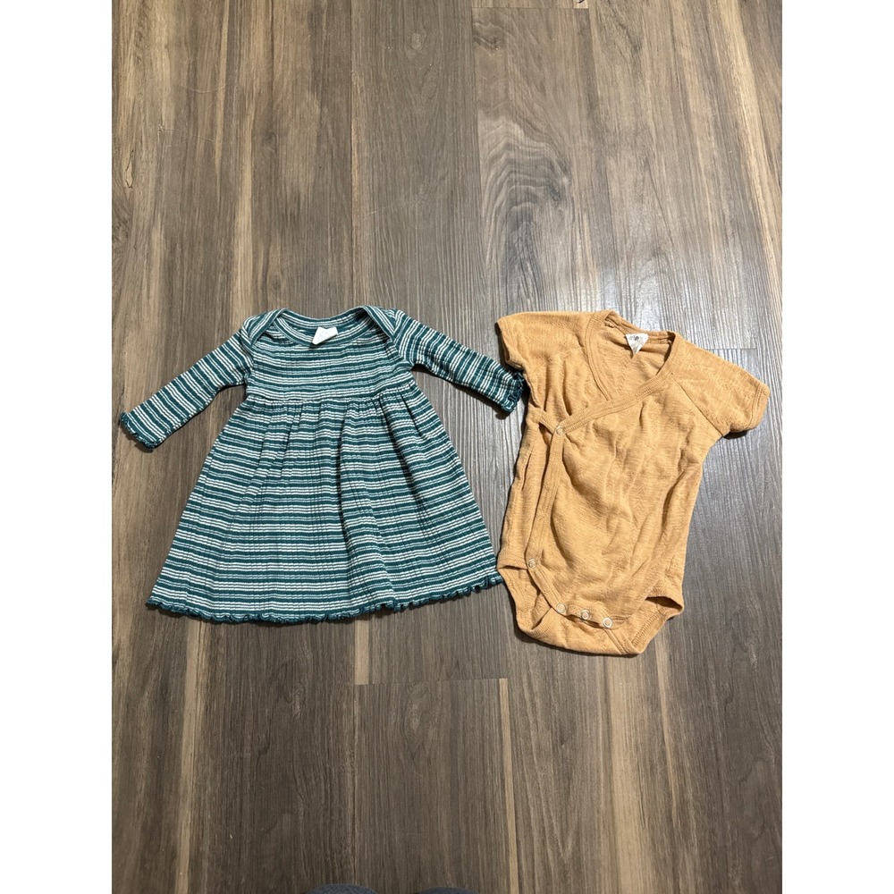 Kate Quinn Baby Lot Teal Striped Dress Mustard Pointelle Bodysuit Organic